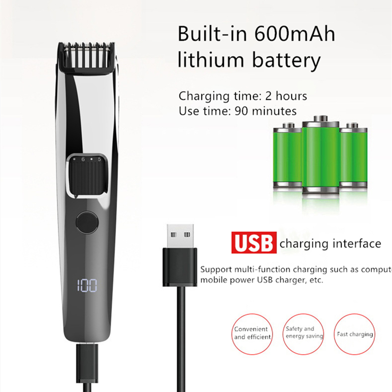 Professional Cordless Rechargeable Wireless Hair Clipper with Lcd Display