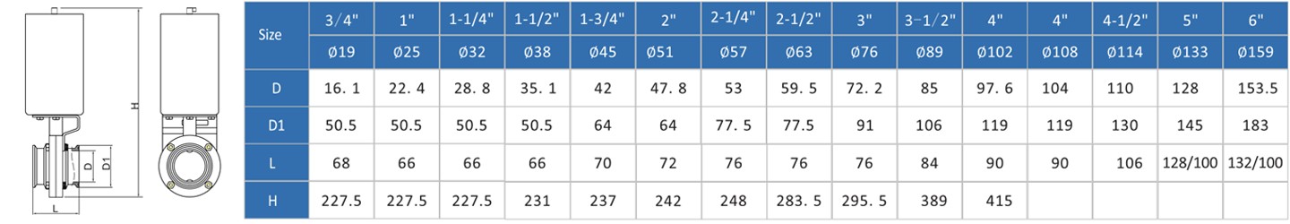 90mm Butterfly Valve Parameters Parameter der 90-mm-Absperrklappe