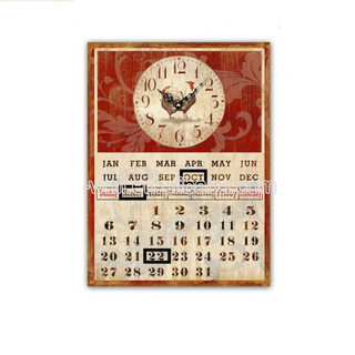 Decorative Calendar Antique Indian Carved Wall Plaque Small Metal Craft With Clock