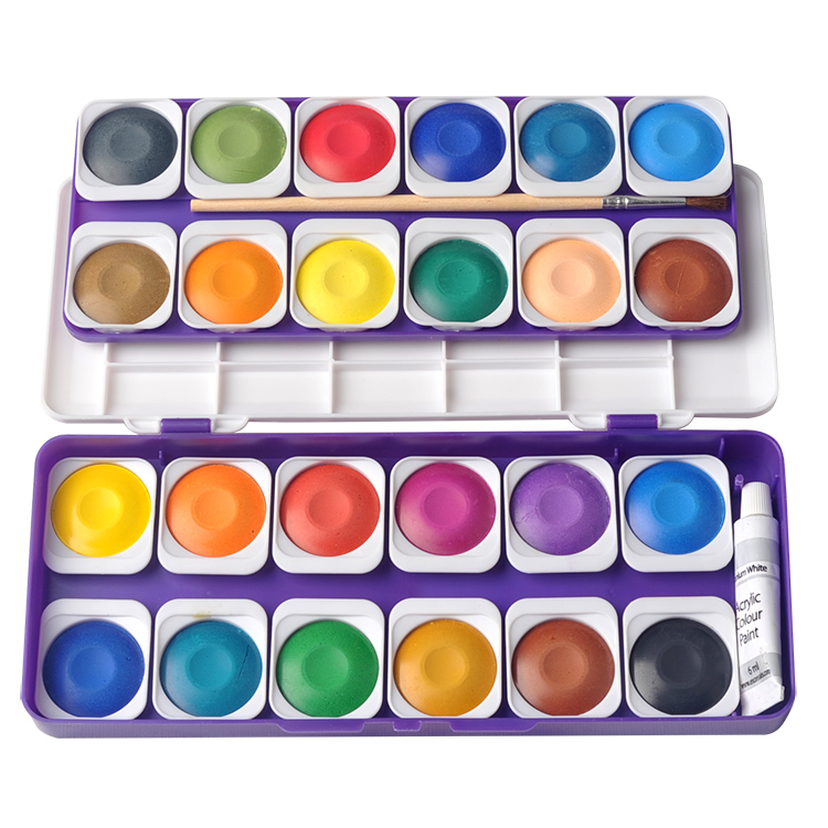 24pcs Solid Watercolour 1pc 6ml Tube Gouache Colour And 1pc Brush Set Dia. 3cm