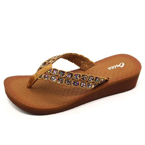 Estilo de moda Tricolor impresi&oacute;n plantilla mujeres exterior grueso inferior EVA Flip Flops AH-8E064-Ories
