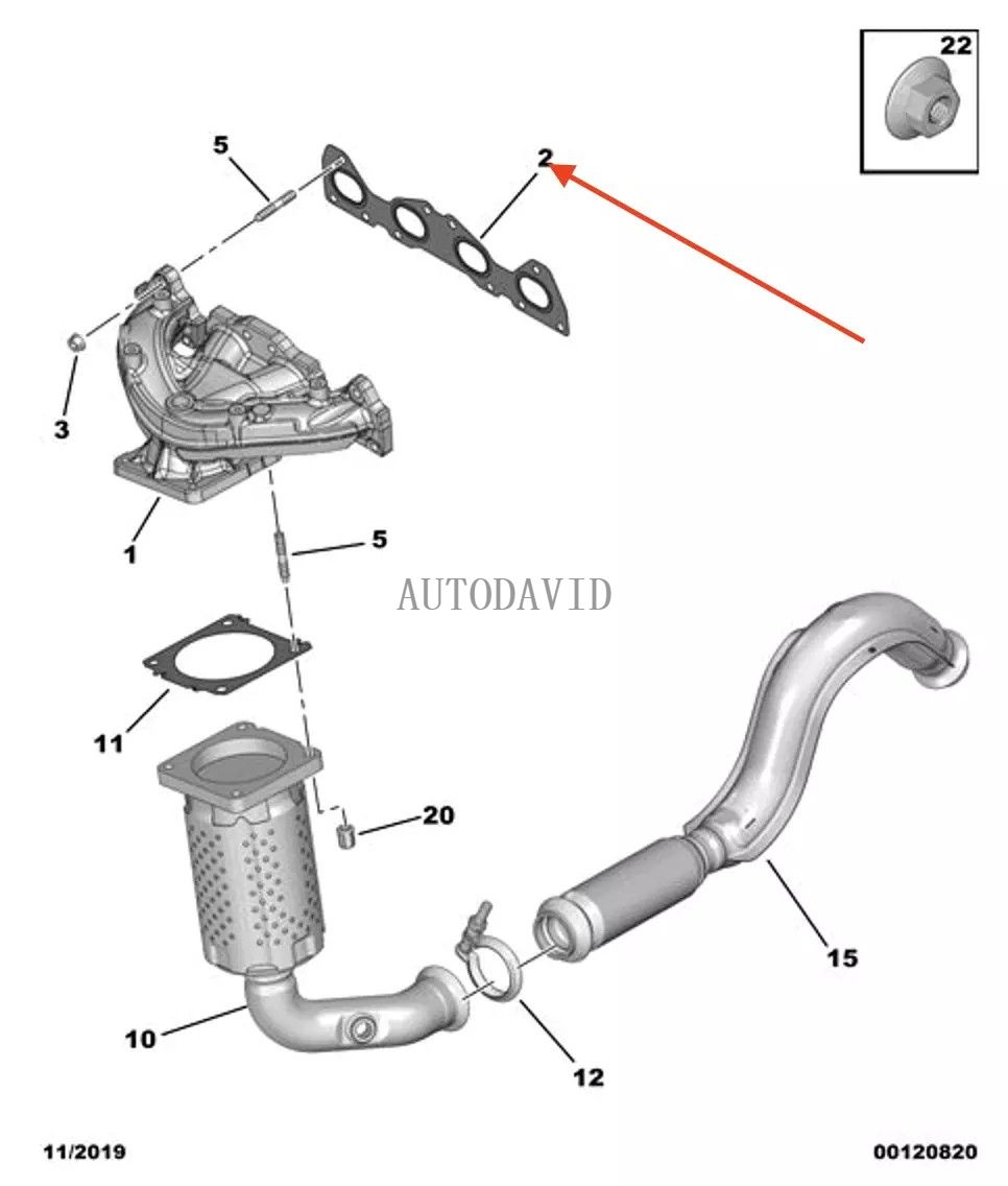 حشية مشعب العادم 106 206 306 307 2008 شريك 1.1 1.4 OEM: 0349L3 HS01-013-008