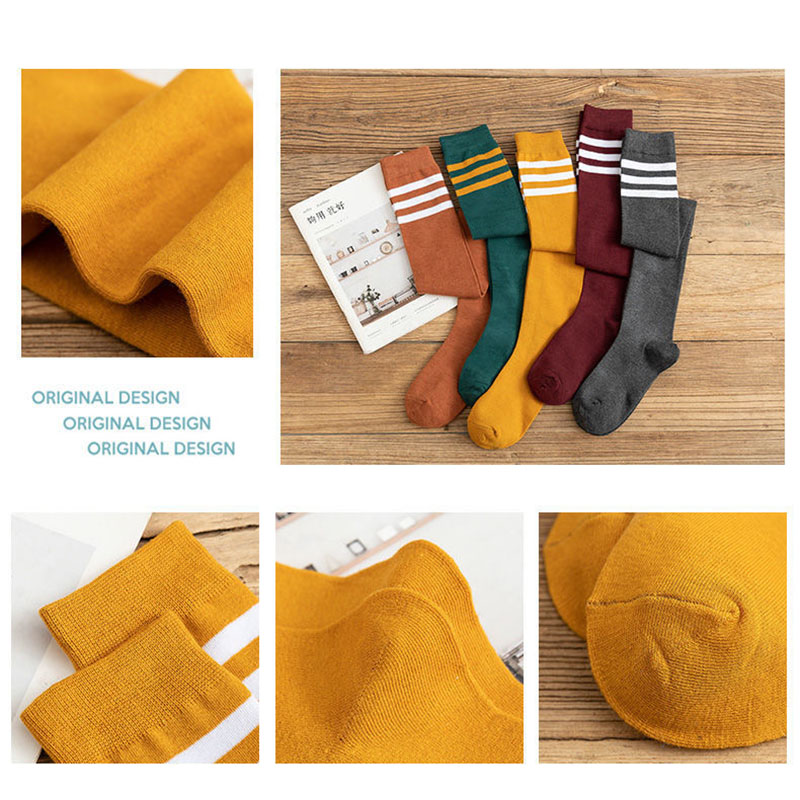 New design lovely Japanese girls ladies over knee socks Striped double needle double way fashionable stockings women's socks