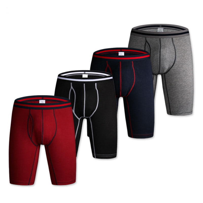Manufactroy New Custom Gym Sports Long-leg Boxer Shorts Mens Cotton Underwear Own Logo