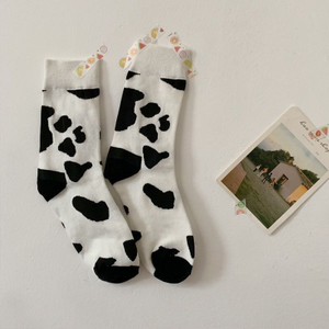 Funny women cow print white cartoon cute animal kawaii happy sock for Girls