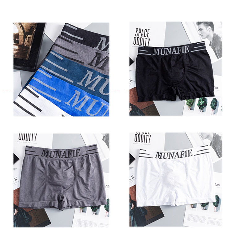 Munafie Fierce men's ice silk underwear simple three-bar mid-waist high-elastic seamless boxer briefs