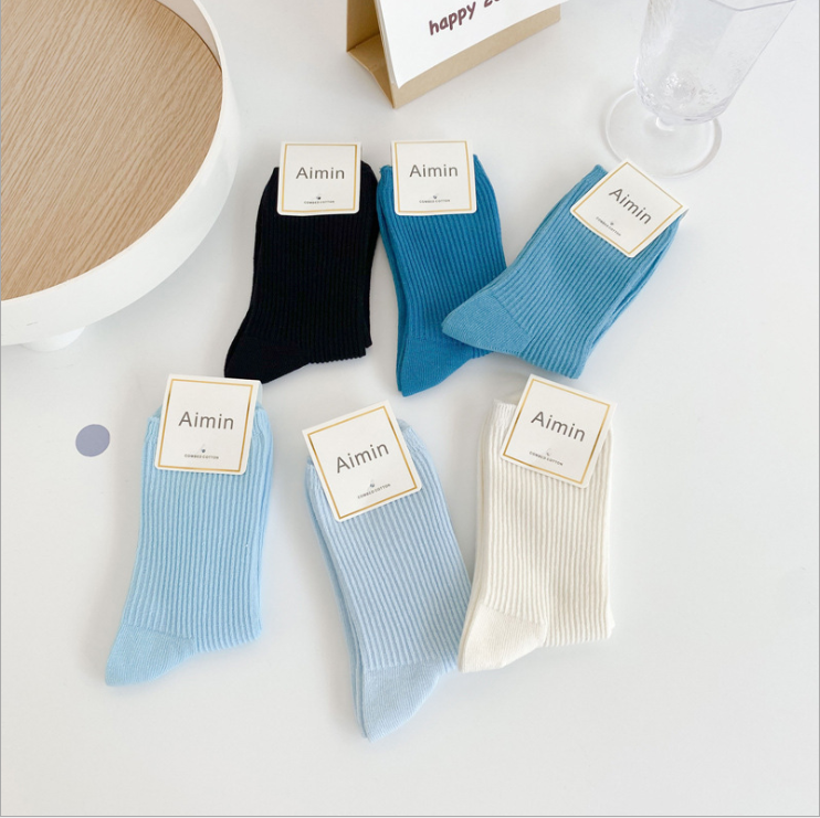 women Blue white stockings summer thin JK lovely funny cotton socks