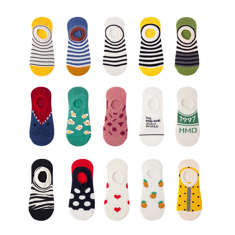 Colorful ladies men summer thin anti slip breathable cotton invisible no show low cut socks for men women