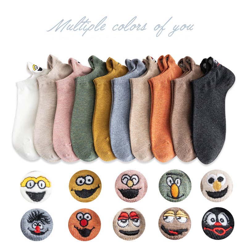 Heel Sesame Street low top socks for girls with character cartoon embroidery couple socks