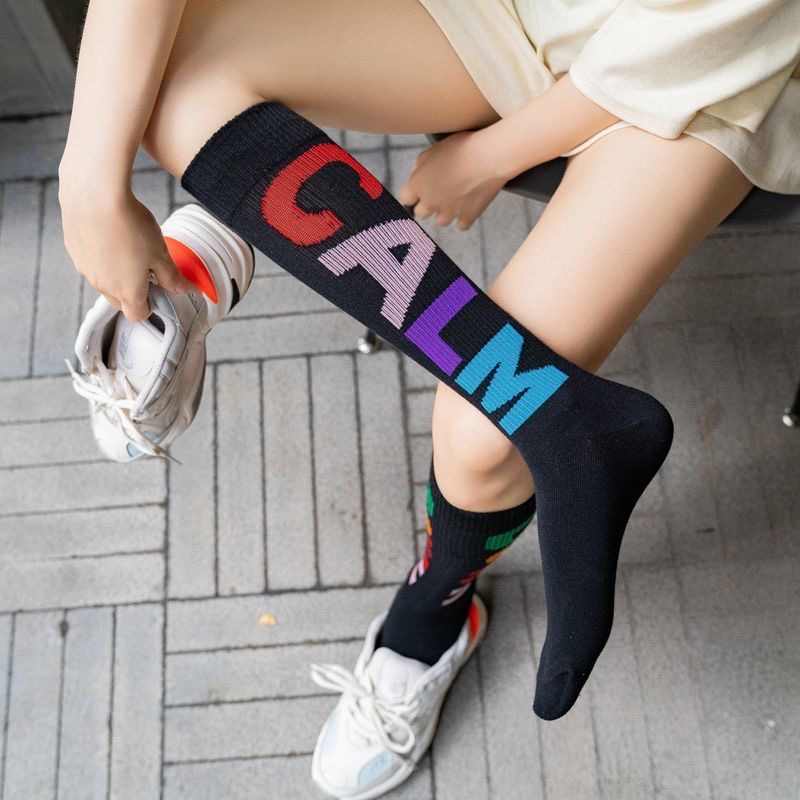 Ladies Girls High Thigh Socks Striped Over Knee socks Letter colors Thin Tights Long Stocking Knee High Leg Warmer