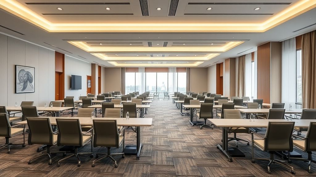 sala conferenze dell'hotel con mobili modulari con posti a sedere regolabili e tavoli pieghevoli