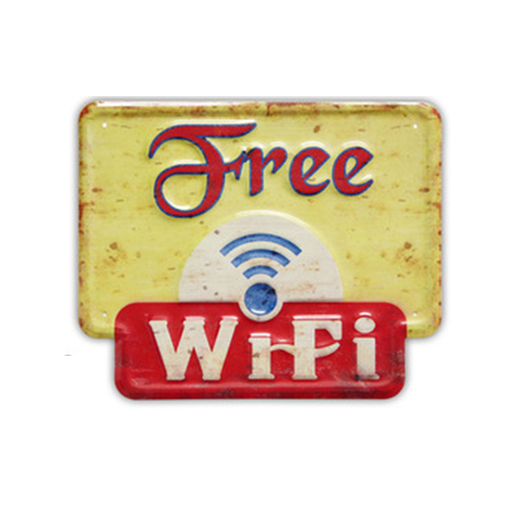 Embossed FREE WIFI Typeface Retro Metal Wall Signs Board Tin Sign