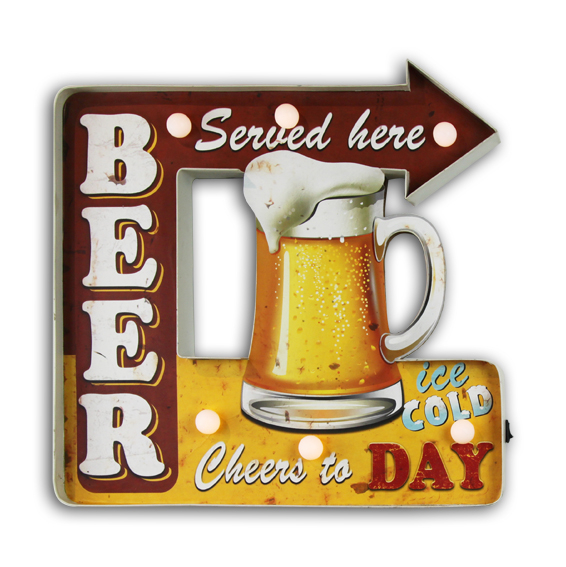 Cheap Embossed Tin Sign Metal Hanging Wall Plaque With Led Light