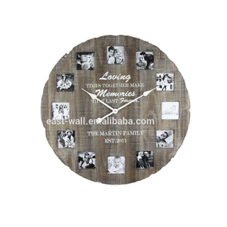 Original Wooden Color Antique Clock with 12 Family Black and White Pictures