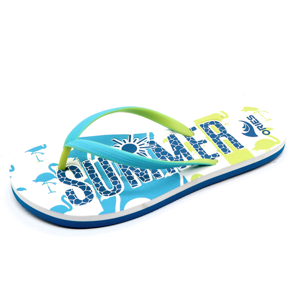 AH-8E030 Semelle intérieure en relief imprimée de couleur vive pour femmes EVA Pantoufles de plage Flip Flop
