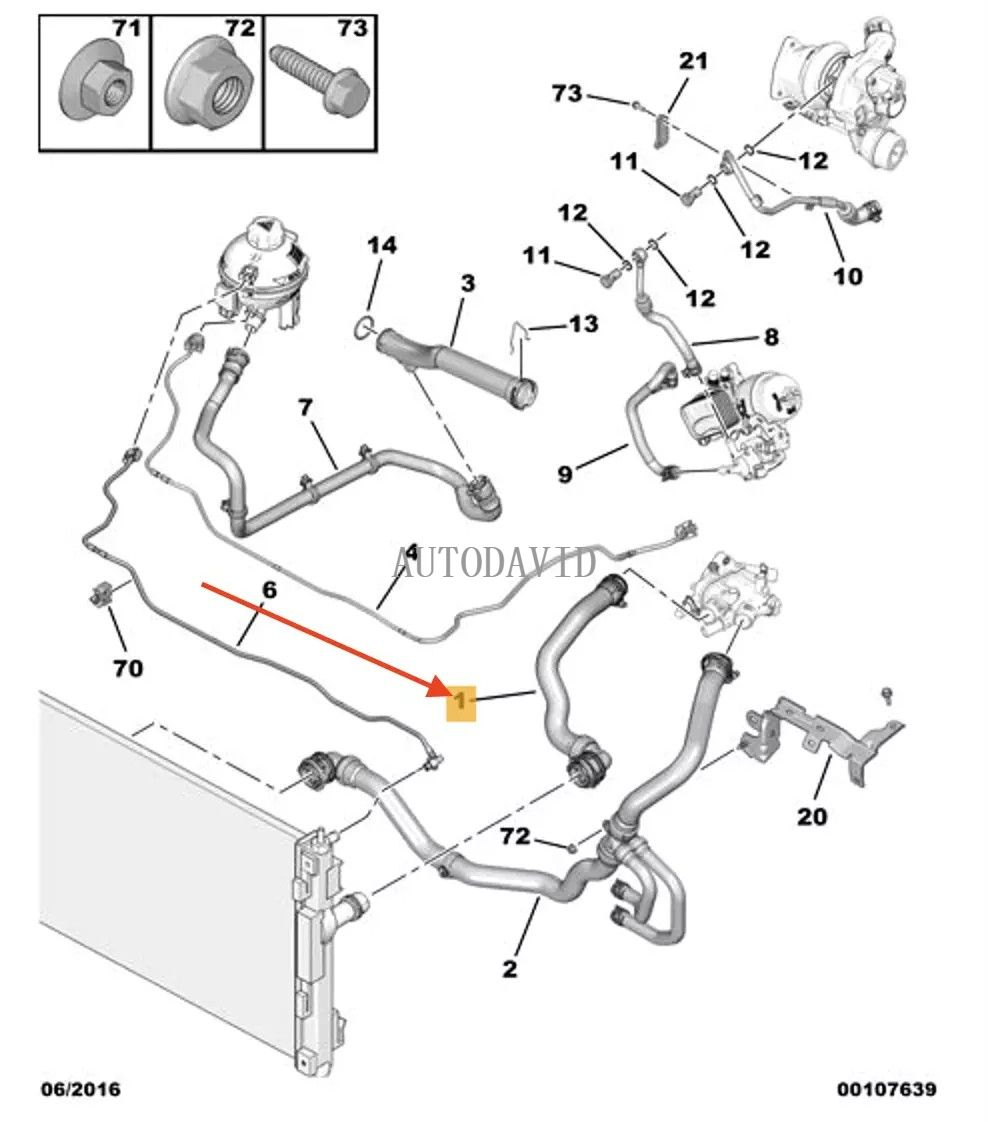 خرطوم أنبوب تبريد مياه المحرك لبيجو 5008 P87 1.2,2016-2023 OEM: 9670813780 HS02-023-044