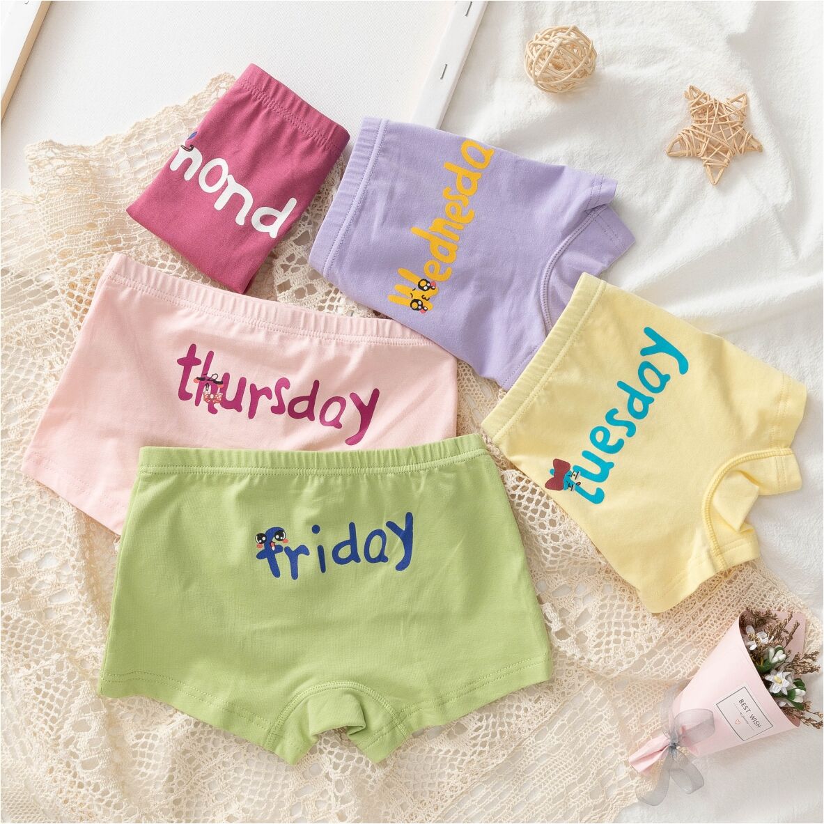 Wholesale Cartoon 100% Cotton Girls Underwear Kids Children Panties Baby Briefs Breathable Underwear 5PCS/Sets