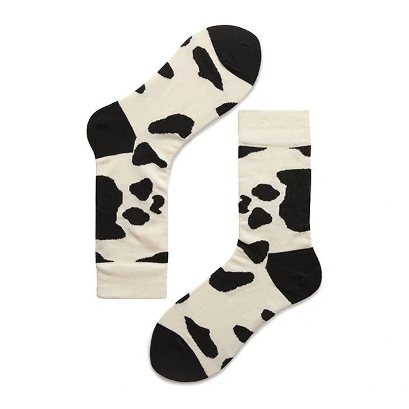 Funny women cow print white cartoon cute animal kawaii happy sock for Girls