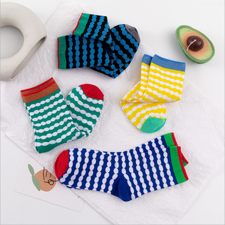 Hot sell cotton happy fashion customized women men crew color stripe dress sports socks