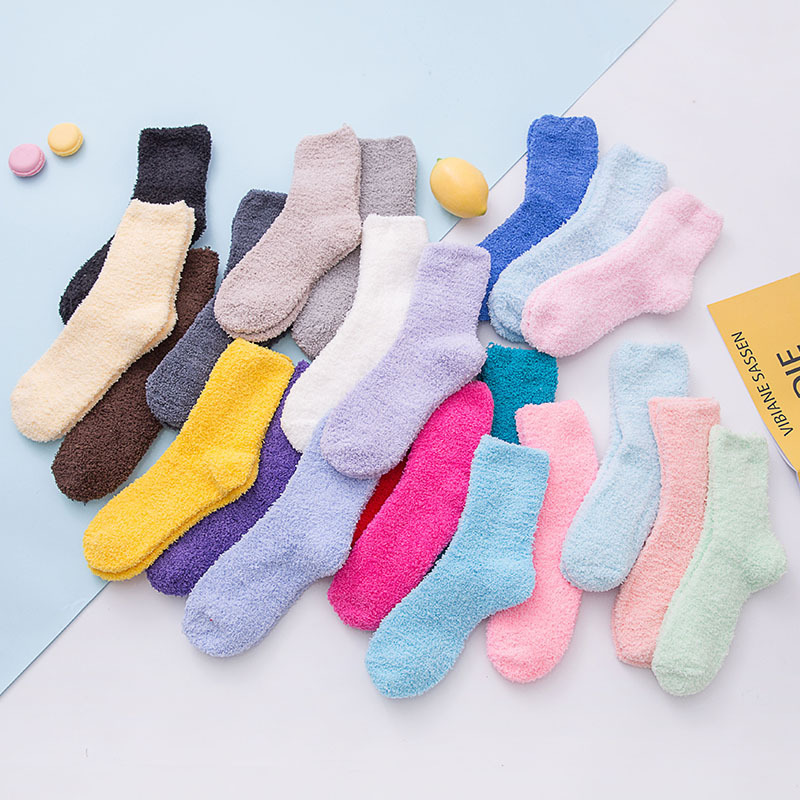 OEM/ODM Winter Fuzzy Socks Custom Logo Embroidery Female Socks Indoor Floor Thick Coral Fleece Warm women socks