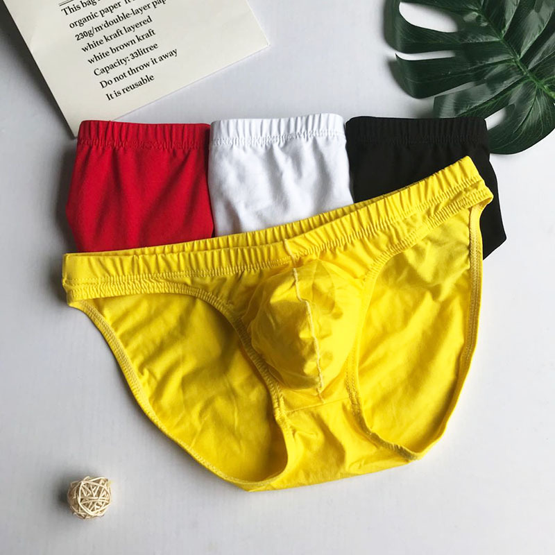 Amazon Hot selling Sexy Men's Solid Color Briefs U-Convex Plus Size Cotton Sexy Underwear Classic Low Rise Hip Brief Bikinis
