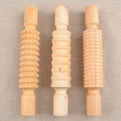 3pcs Clay Molds and Texture Tools Wooden Pattern PIn Set