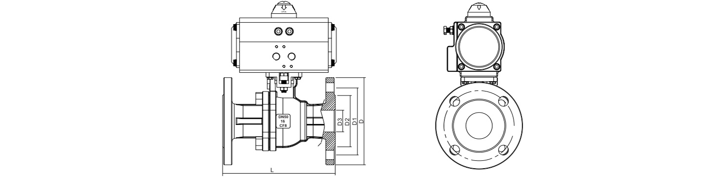 HK55-F 2-Way Flange Pneumatic Ball Valve Parameters HK55-F معلمات الصمام الكروي الهوائي ثنائي الاتجاه