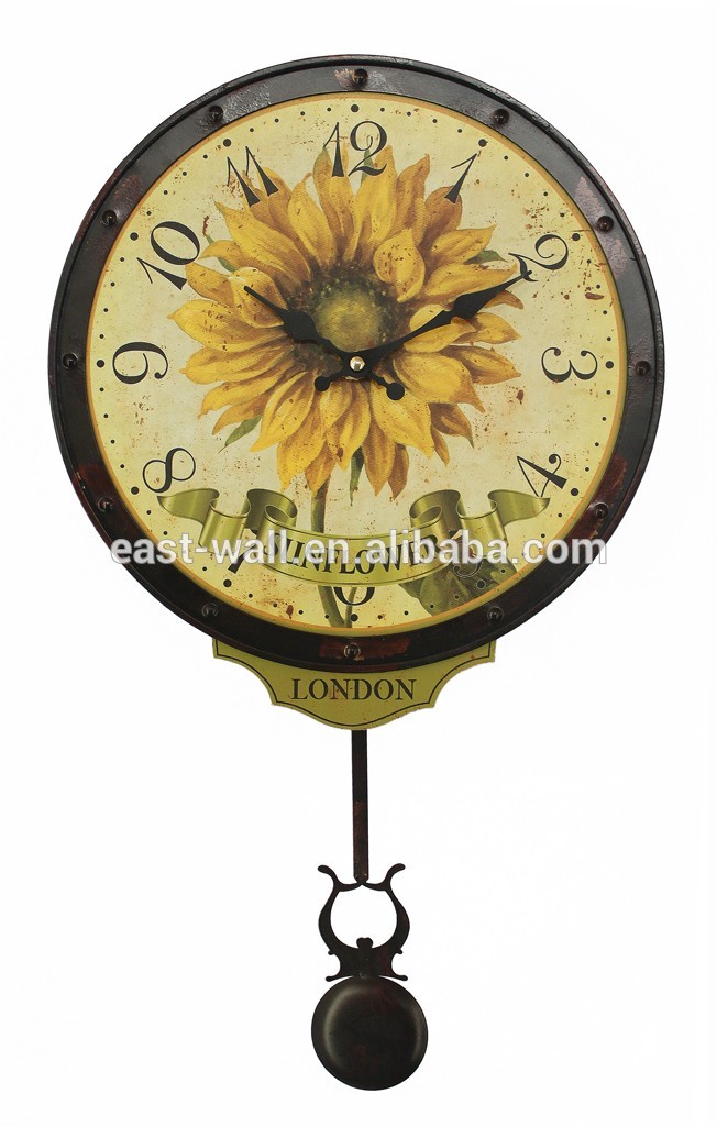 London Sunflower Theme Design Wall Clocks with Pendulums