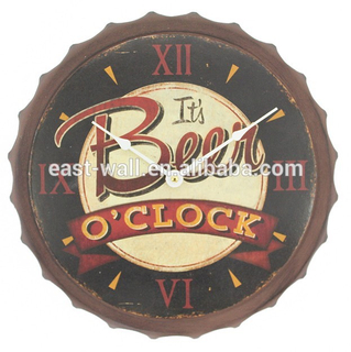 2018 New Design Decorative Metal Bottle Cap Wall Clock Vintage Clock