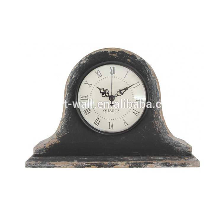 Distressed Black Bigital Table Clock Wood Roman Numerals