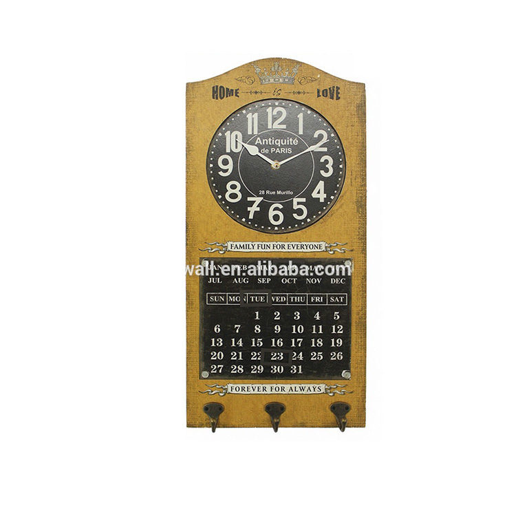 OEM Antique Decorative Calendar Wall Clock 4 Color Choose