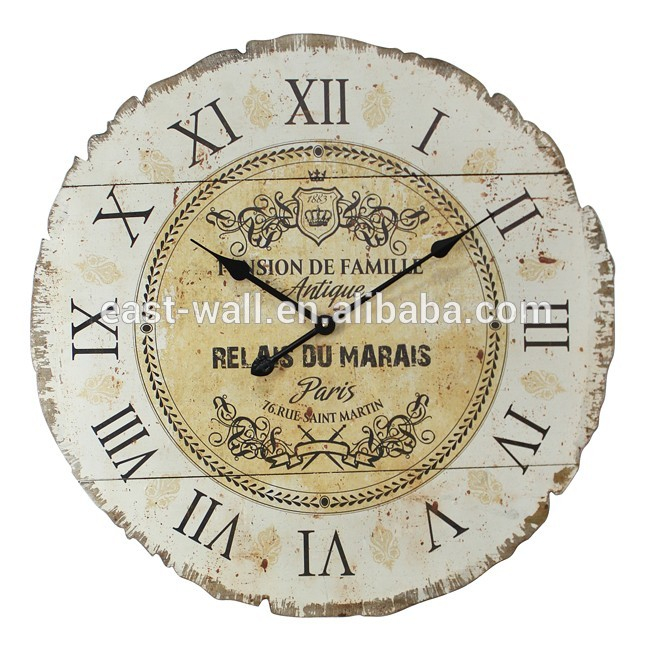 Antique Vintage Wave Edge Design Oversized Wood Wall Clock