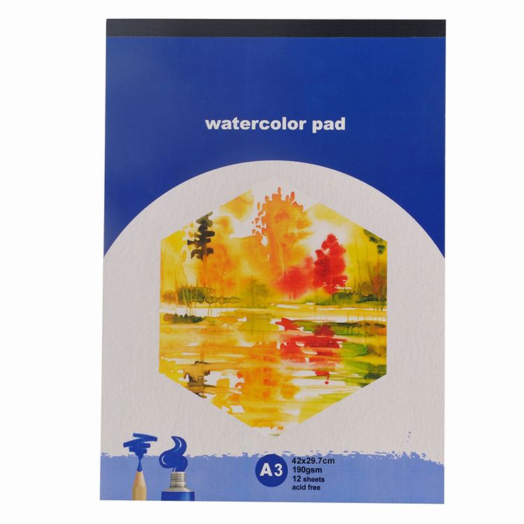 Watercolour Pad 190gsm 12 Sheets Tape Bound Coloured Cover A3 A4