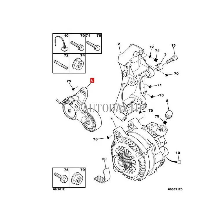 مجموعة بكرة الموتر لبيجو 307 308 407، المحرك EW10J4، EW12J4، سيتروين C4/5/8 OEM: 5751C0/G8 9663566180 1611425380 HS01-017-036