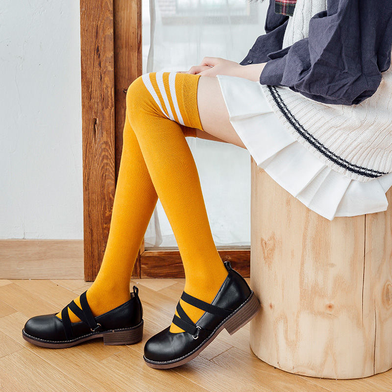 New design lovely Japanese girls ladies over knee socks Striped double needle double way fashionable stockings women's socks
