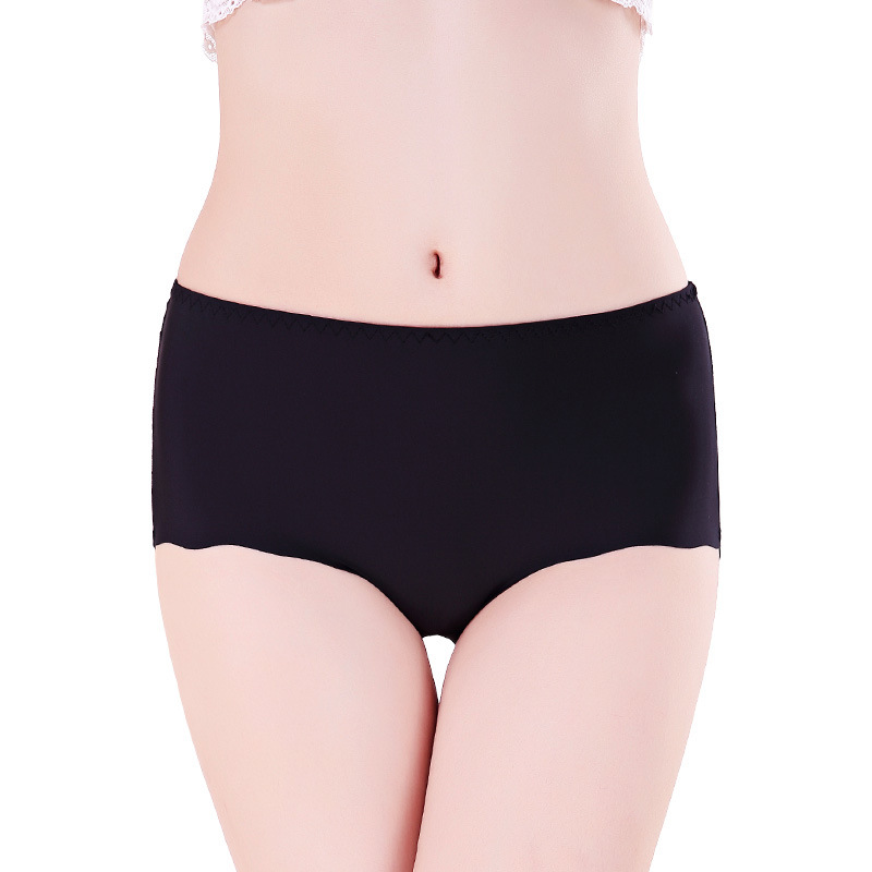 Manufactory hot sale woman ice silk panty solid Mid-waist seamless laser cut underwear one piece traceless panties for ladies