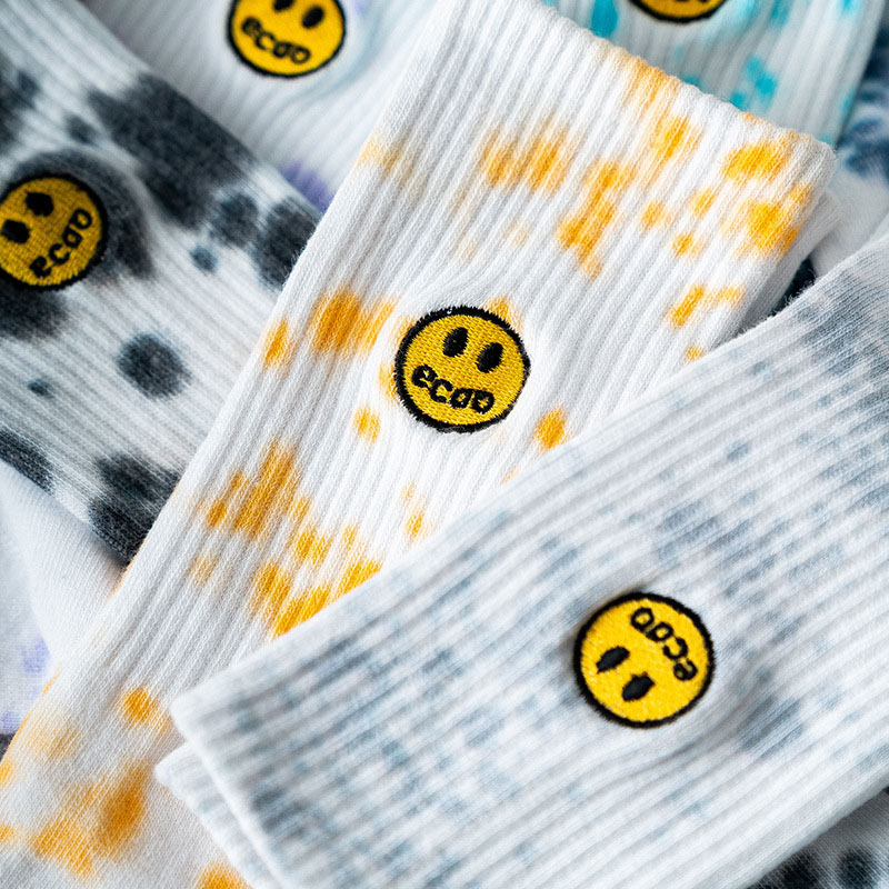 Tie dye ink painting attern tube socks elastic comfortable breathable cotton women knitting crew length socks