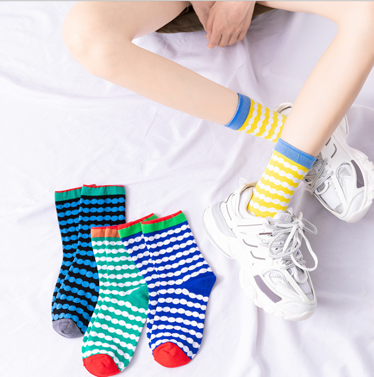 Hot sell cotton happy fashion customized women men crew color stripe dress sports socks