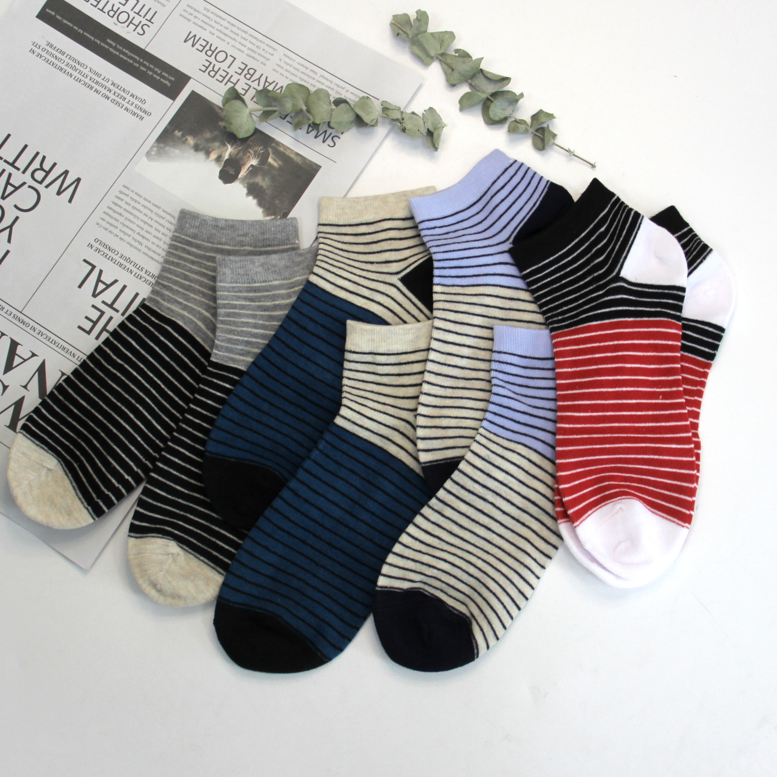 Classic striped men socks 100%cotton skin friendly breathable men ankle socks low socks