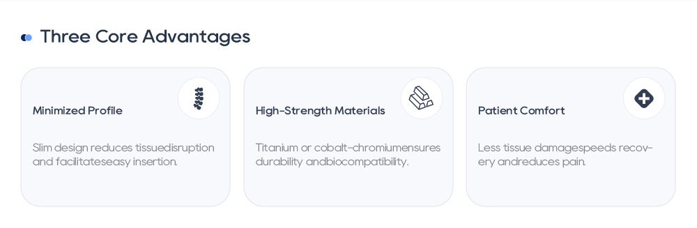 Core Advantages of MisFix Spinal Implants: Minimized Profile, High-Strength Titanium, and Patient Comfort Hauptvorteile von MisFix-Wirbelsäulenimplantaten: Minimiertes Profil, hochfestes Titan und Patientenkomfort