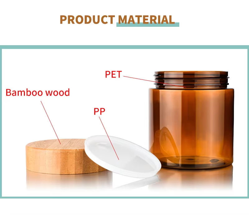 Amber PET Plastic Cream Jar with Bamboo Lid Amber PET-plastic zalfpotje met bamboe deksel