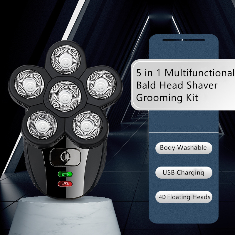 Professional 6 Cutting Blade Head Shaver Multi Functional Waterproof Bald Electric Shaver for Men