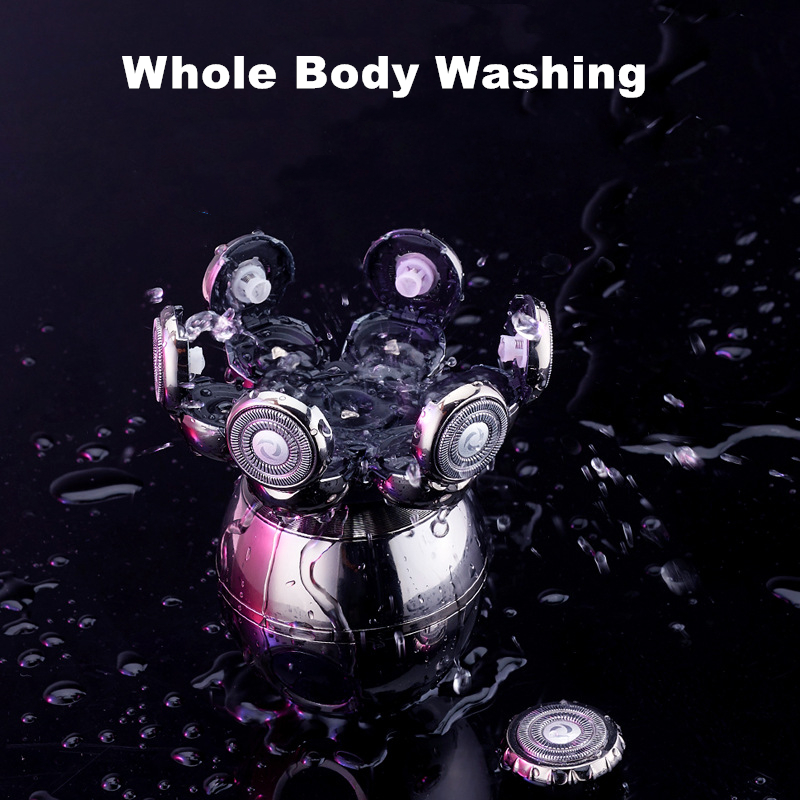 Multifunctional 7D Head Shaver for Bald Men Rechargeable Waterproof Razor 5 in 1 Floating Shaving Grooming Kit LED Display