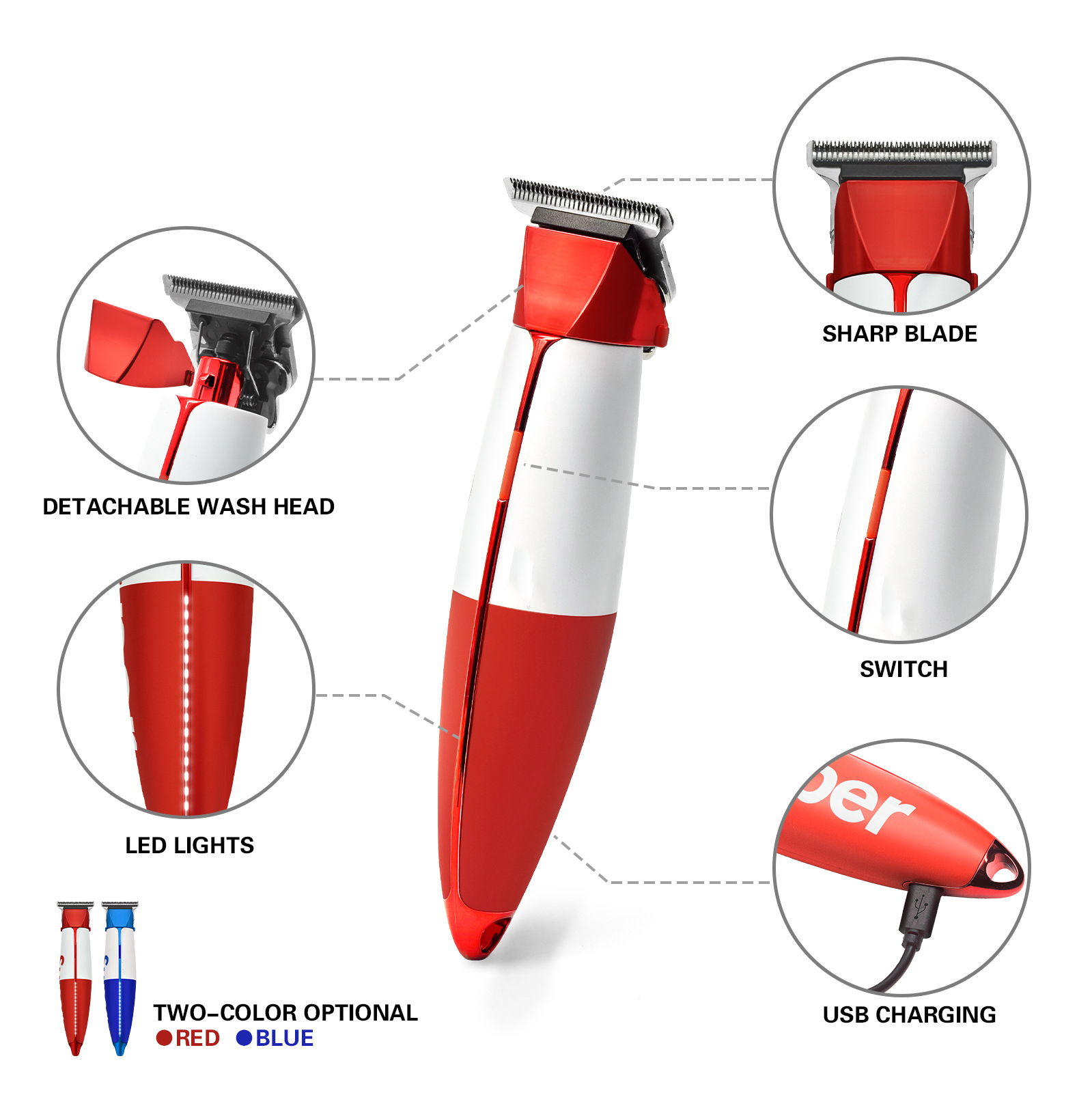 0.1mm Ultra Short Hair Cutting Rechargeable Professional Cordless Hair Clippers for Men Electric Trimmer