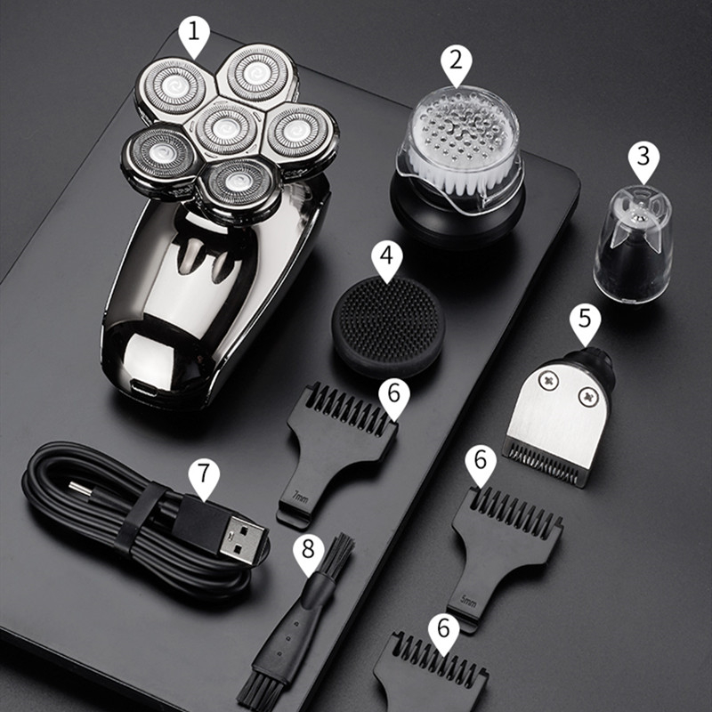 Electric Rotary Razor Beard Nose Waterproof Bald Head Shaver Professional 5 in 1 Hair Trimmer for Men