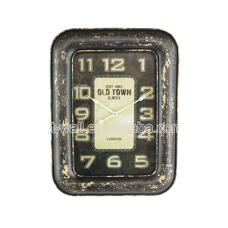 Cheap Price Custom Antique Decorative Rectangle Iron Wall Clock