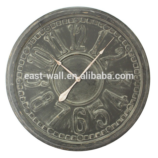 Hot Selling Cheap Large Round MDF Embossed Wooden Retro Rustic Wall Clock Cafe Decoration