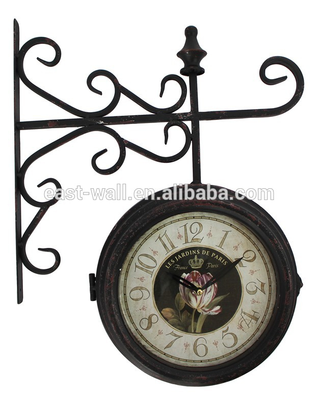 antique burgundy wrought iron clock frame LES JARDINS DE PARIS STATION CLOCK