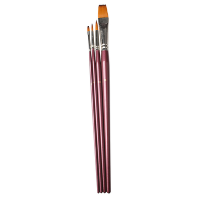 4pcs Long Handle Double-colour Nylon Brush Set Flat #2 #18 And Round #6 #10