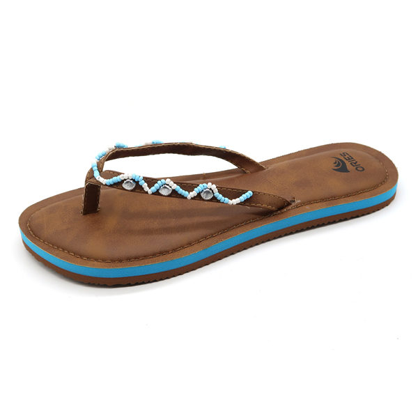 Une chaîne de perles cousue sur une lanière en V antidérapante pour femme, des tongs extérieures en EVA AH-8E004 - Bélier